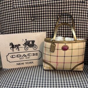 Coach Peyton tattersall plaid Tote Bag